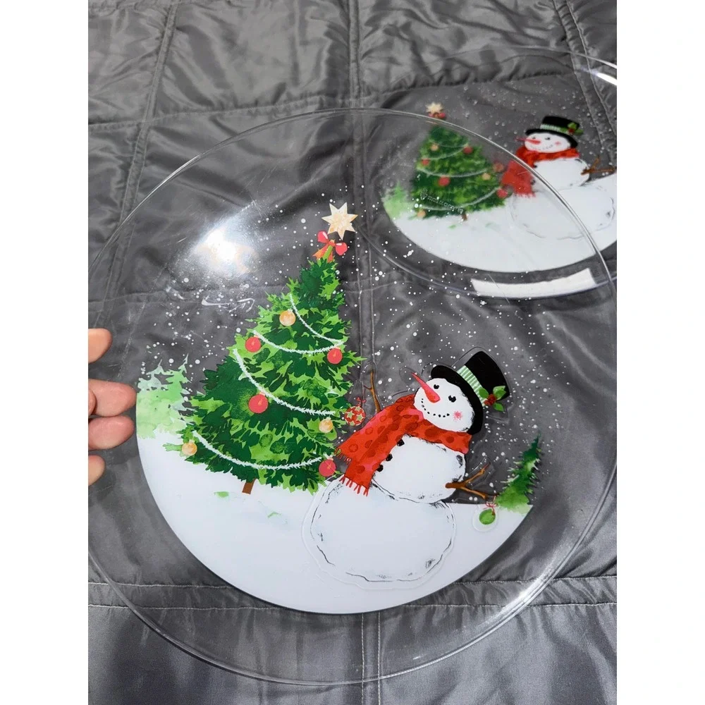 Set of 2 Christmas Snowman Clear Plastic Holiday Serving Plates 11.5 Inch